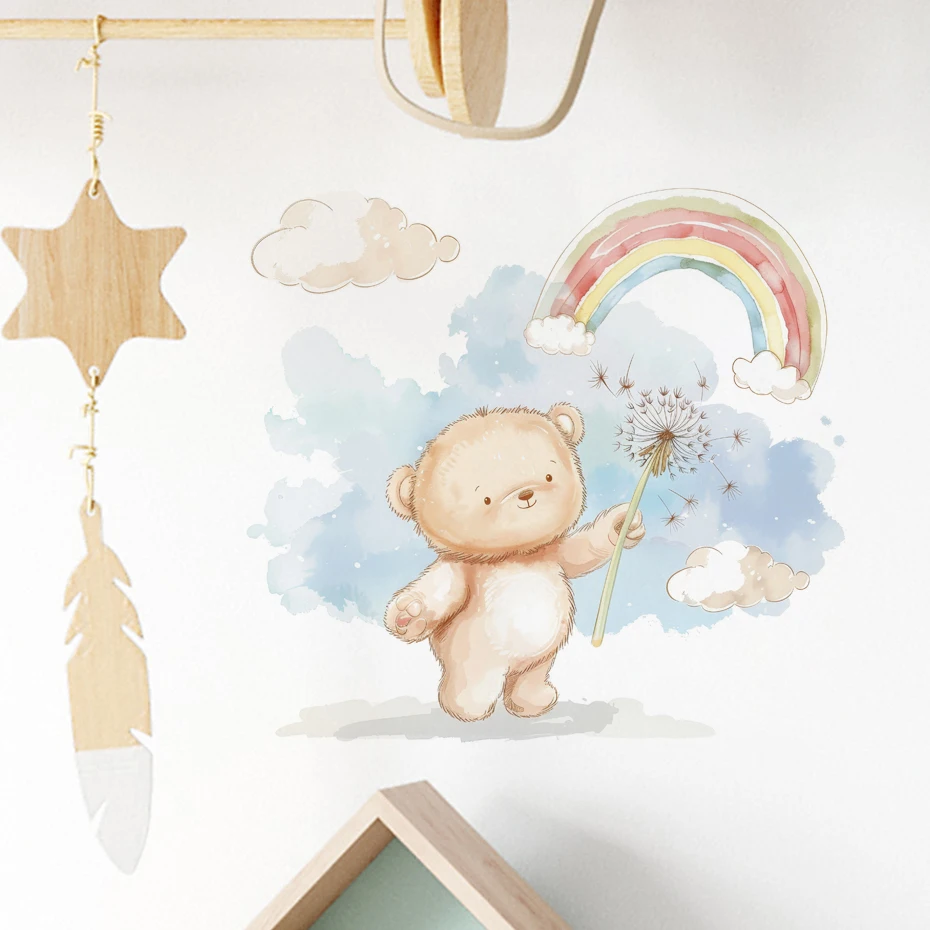 Cartoon Bear Rainbow Dandelion Wall Paste Living Room Children Bedroom Home Background Beautification Wall Sticker