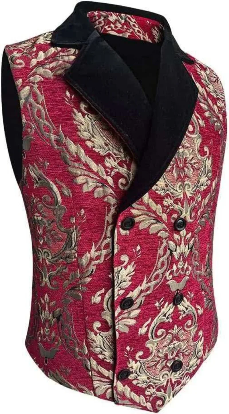 Herren Viktorianische Steampunk Jacquard-Weste, Samt-Revers Gothic-Weste für LARP, Halloween-Party & Retro-Kostüm – Detail 9
