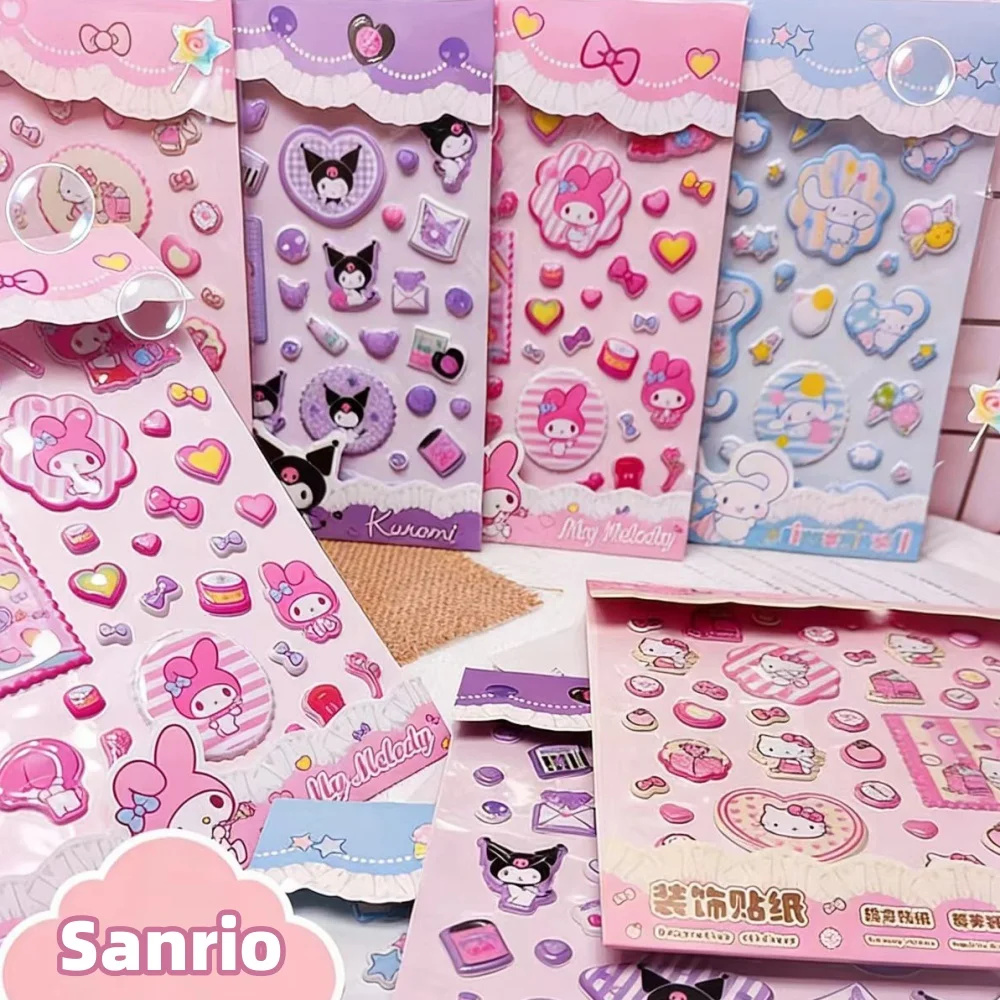 Genuine Sanrio Hello Kitty 3D Stickers Cartoon Kuromi Melody Craft Toys Decal For Water Mug Phone Guitar Planner Decor Decals