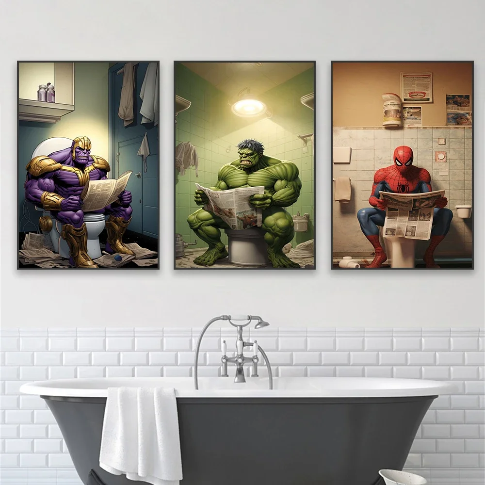 هالك خارقة على المرحاض المشارك الرجل العنكبوت ديزني خارقة يطبع مرحاض ديدبول قماش اللوحة ديكور المرحاض المنزلي