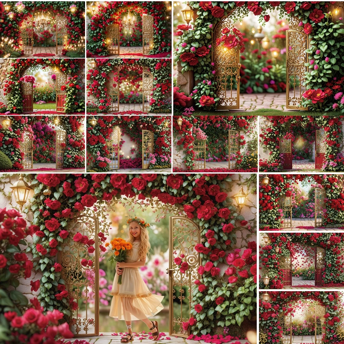

MOON.QG Enchanting Rose Garden Light Valentine's Day Gates Background Backdrop Birthday Photography Decor Studio Wall Poster