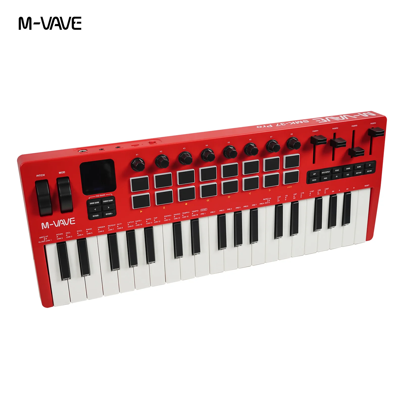 M-VAVE SMK-37 PRO 37키 USB MIDI 컨트롤러 (16개 RGB 패드 및 8개 노브 포함)는 WINDOWS, MAC, IOS, Android 소프트웨어 작동을 지원합니다.