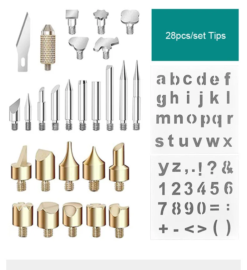 

28Pcs Set Wood Burning Tips Soldering Iron Tip Antioxidant Engraving Pyrograph Heating Core Solder Head Integration For Wood