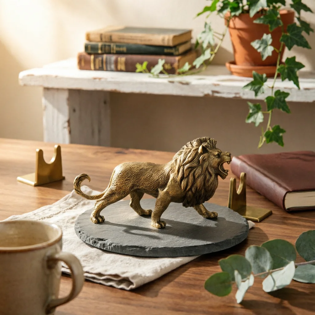 

Lion Figurine Antique-Style Lion Statue Desktop Ornament Decorative Tabletop Figurine Vintage for Collectors, Desk