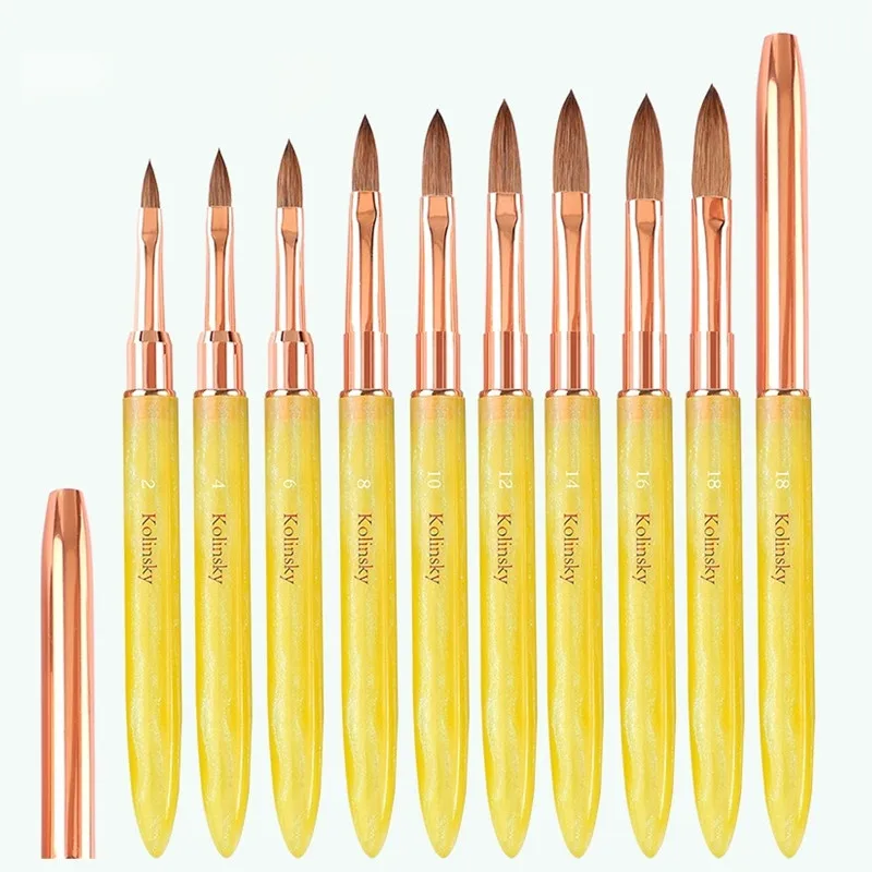 

1Pc Yellow Kolinsky Nail Art Brush Acrylic UV Gel Extension Pen Nail Polish Painting Drawing Brush Nail Art Brush for Manicure