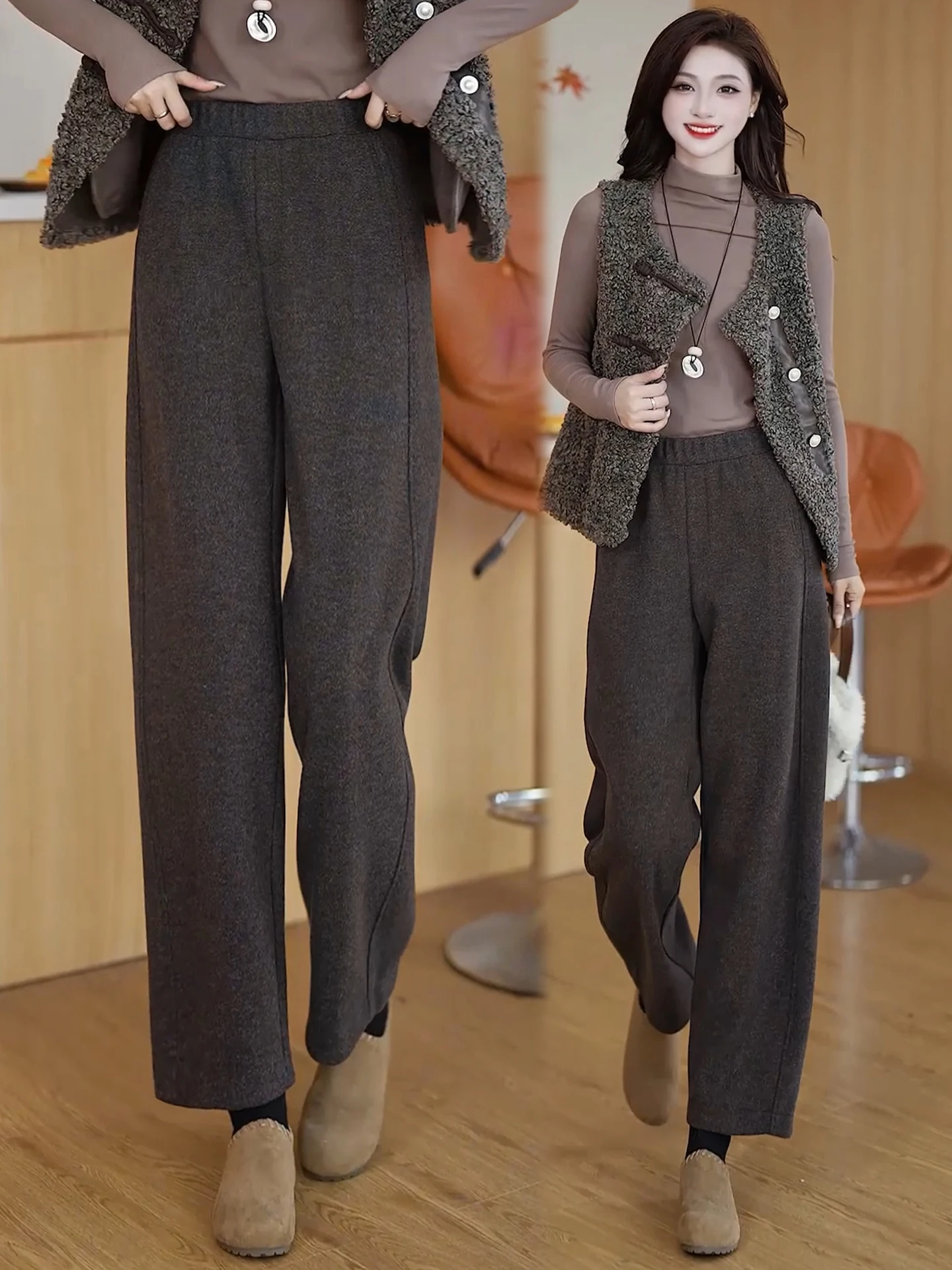 

Женские шерстяные брюки с высокой талией, осенне-зимняя новинка, укороченные, утепленные флисом, повседневные, облегающие, модель «Сэйви»