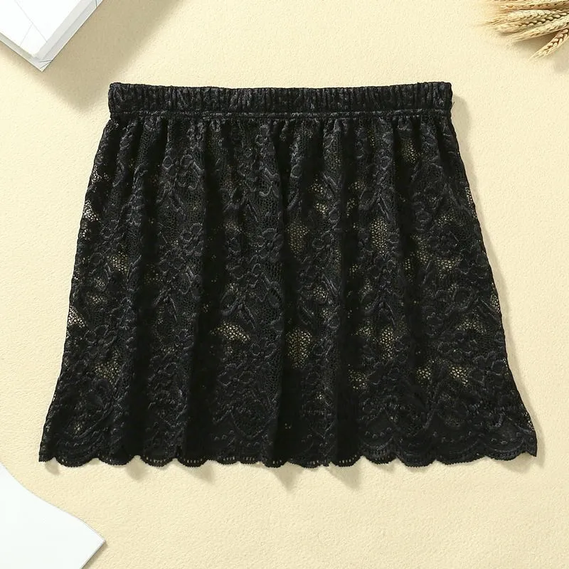 New Midi Skirts for Women with Spring and Autumn Base Lace Covered Skirt Versatile and Fake Hem Black Skirt Women's Clothing