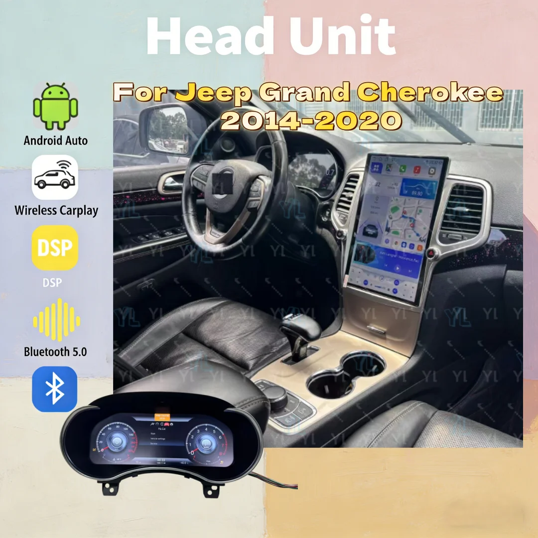 14.5inch For Jeep Grand Cherokee 2014-2021 Car Multimedia Video Player GPS Navigati Wireless Carplay Android auto 4G wifi BT 5.0