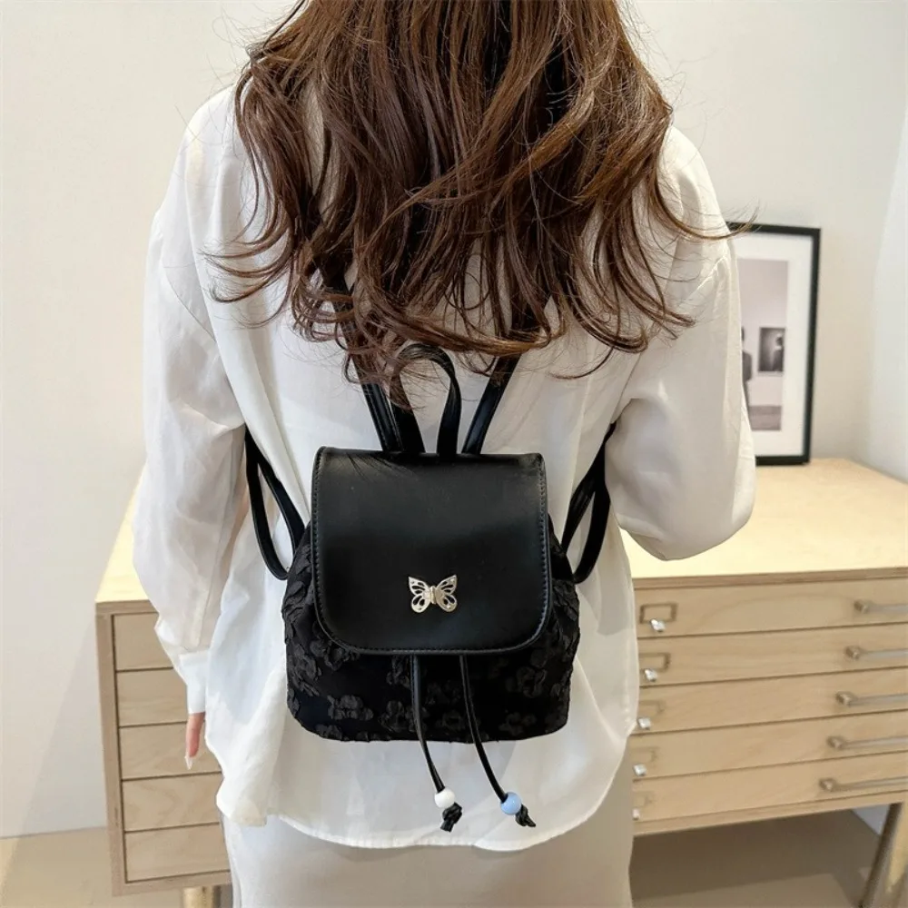 Portable Large Capacity Women's Backpacks PU Solid Color Students Backpacks Drawstring Fashion Backpacks Girls