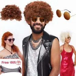 Anxin Curly and Fluffy Costume Disco Style Afro Synthetic Wig for Men With Glasses Party or Cosplay Use