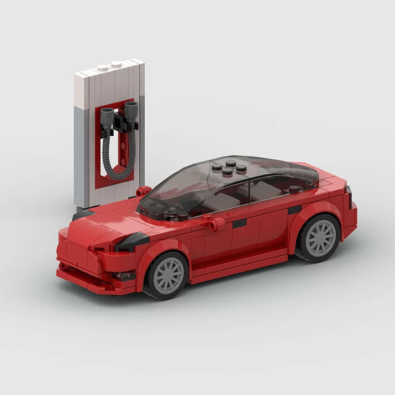 

Model 3 new energy vehicle moc compatible small particles puzzle assembly children's building block toys cross-border wholesale