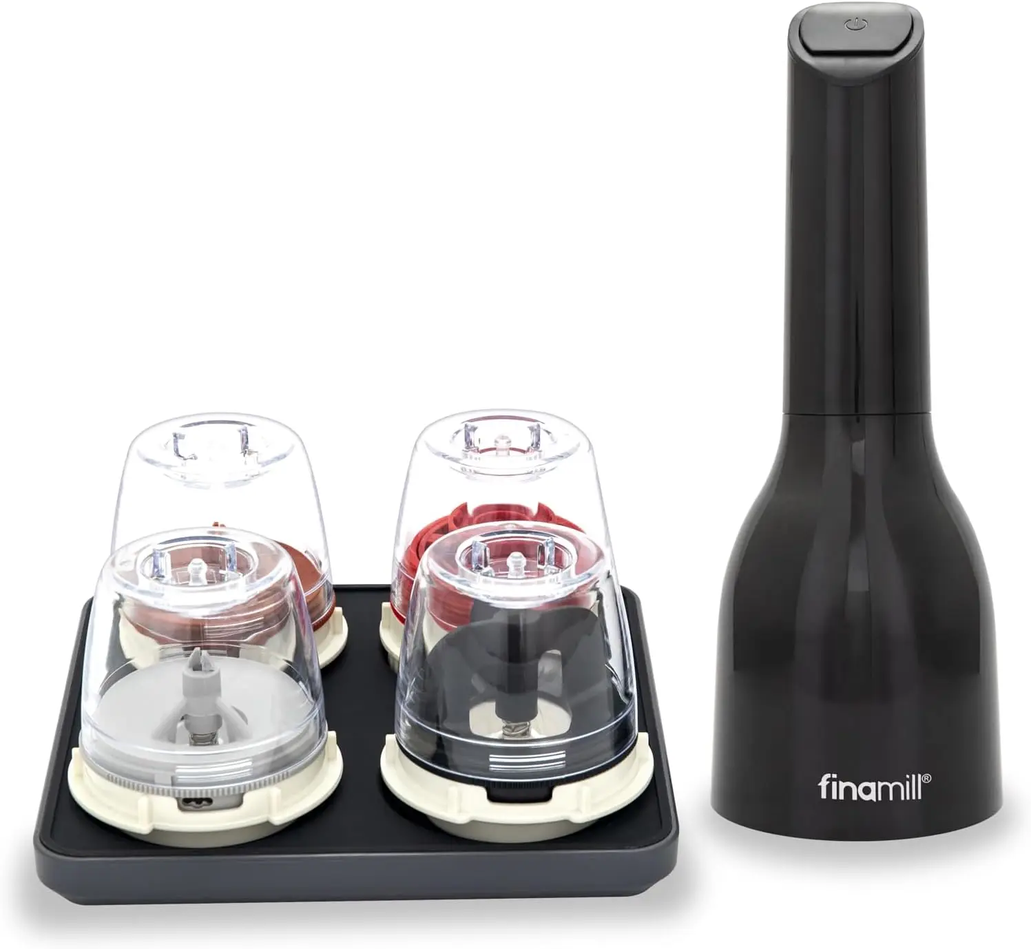 

Ultimate Gift Set – Battery Operated Spice Mill with 4 Interchangeable Spice Pods & Slate Quartet Stackable Tray