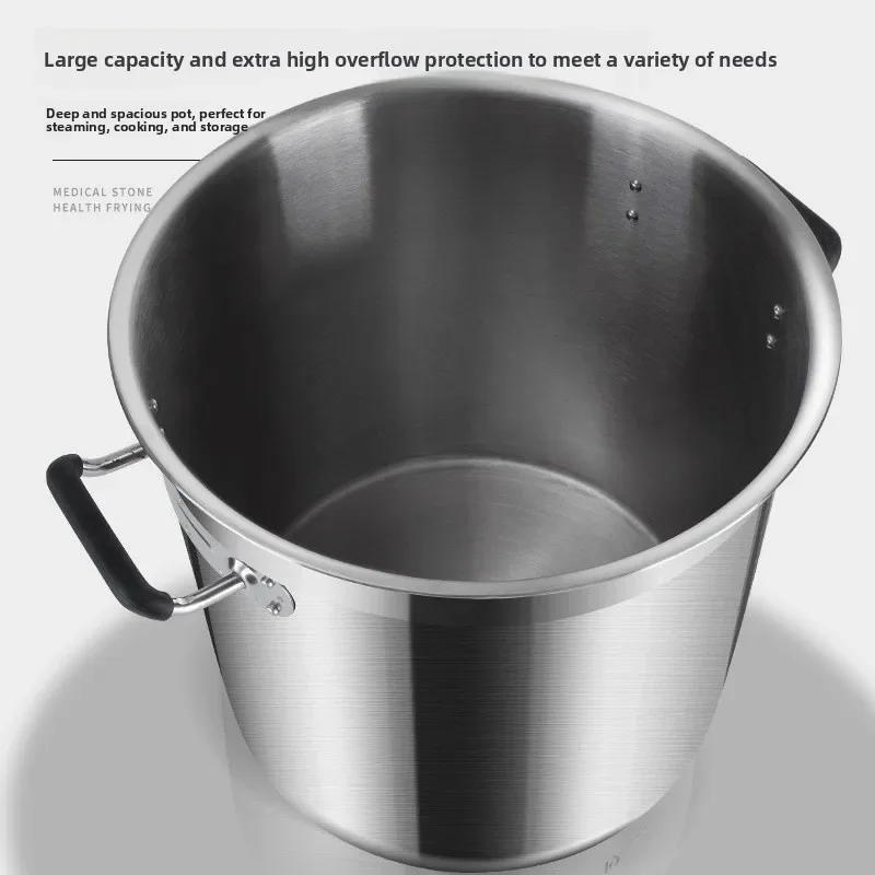 Extra Large Food Grade Thick Stainless Steel Stockpot With Lid Commercial Household Brine Soup Cooking Vessel