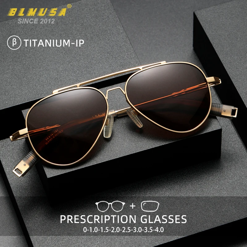 

BLMUSA Fashion Pilot Men Sunglasses Pure Titanium Polarized Myopia Glasses Anti glare Prescription Glasses for Fishing by Car