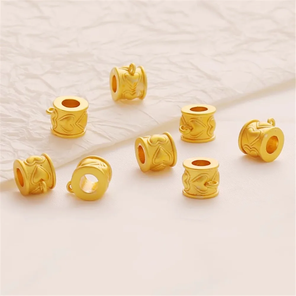 18K Gold Filled Cylindrical Large Hole with Hanging Bucket Beads, DIY Bracelet, Necklace Leather Rope Jewelry Accessories 8x7mm