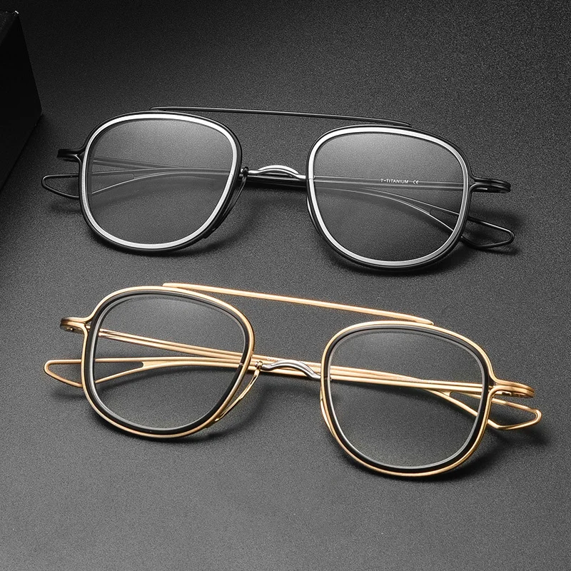 2024 High Quality Pure Titanium Double Beam Men Full Square Frame Retro Glasses Alloy Frame Retro Frame Optical  Glasses