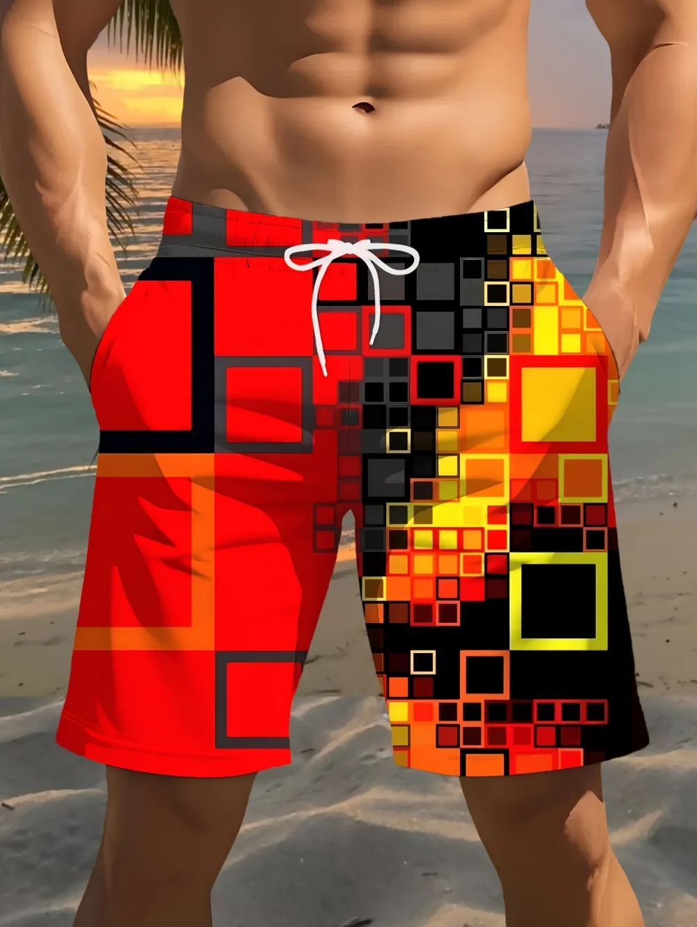 2026 Fashion Men's Beach Shorts 3D Printed Casual Geometric Graphics Shorts Oversized Swim Trunks Sportswear Summer Men Clothes