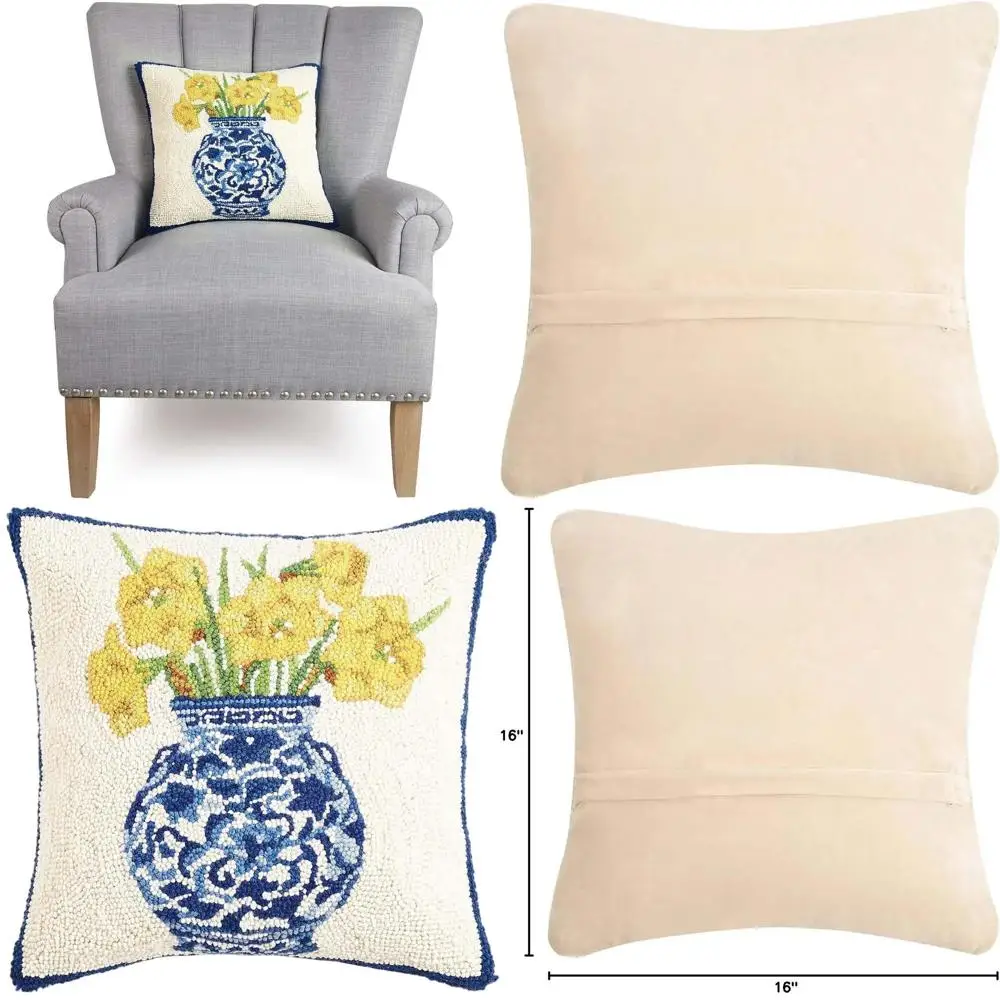 

16 Square Wool Pillow with Chinoiserie Vase and Daffodils Art by Sally Eckman Roberts