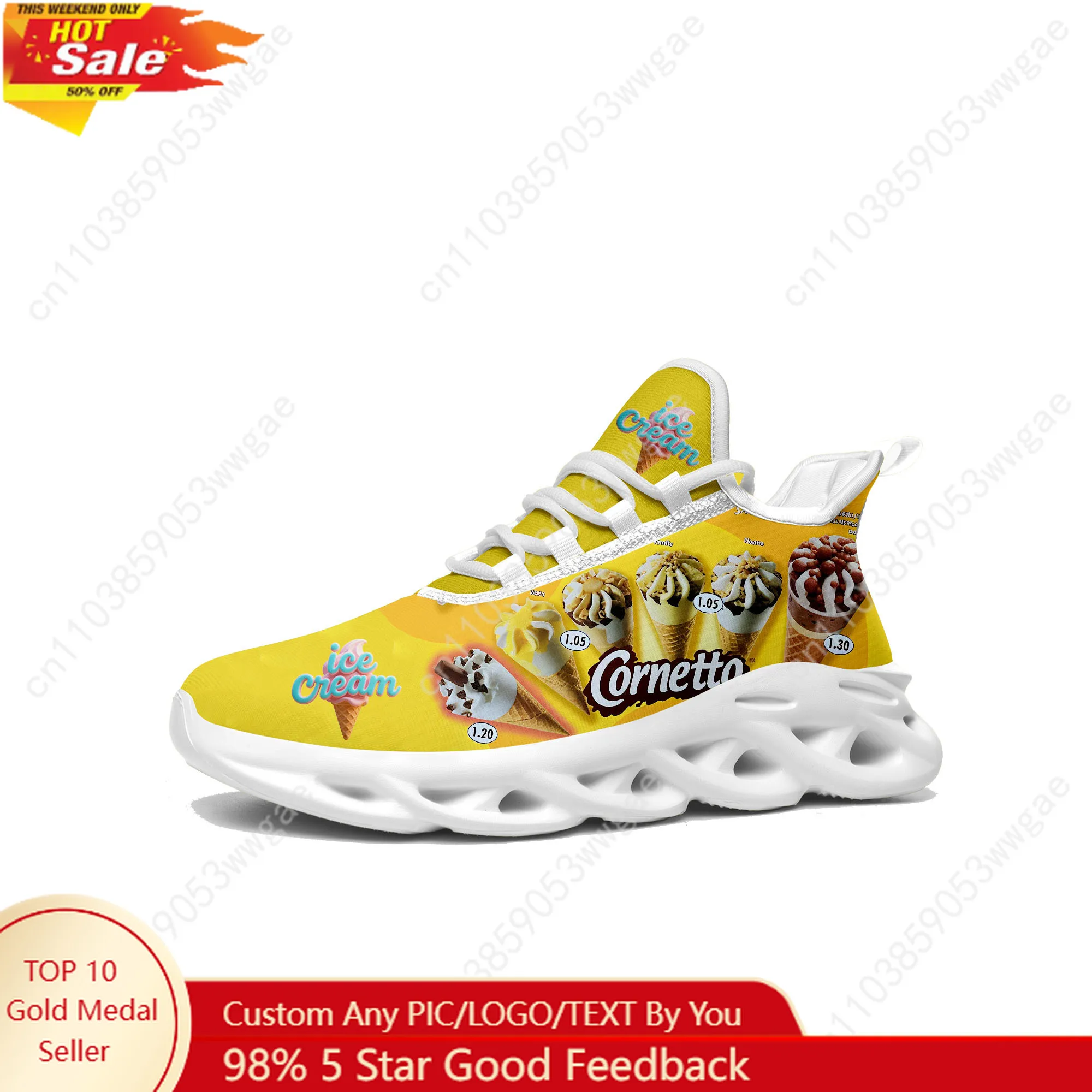 

Ice Cream Lace Mesh Shoes Flat Sneaker Mens Womens Sport Running Shoes Sport Sneakers High Quality Fashion Customized Footwears