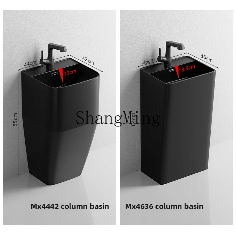 PYH black ceramic column household washbasin hotel homestay floor-to-ceiling square outdoor matte washbasin