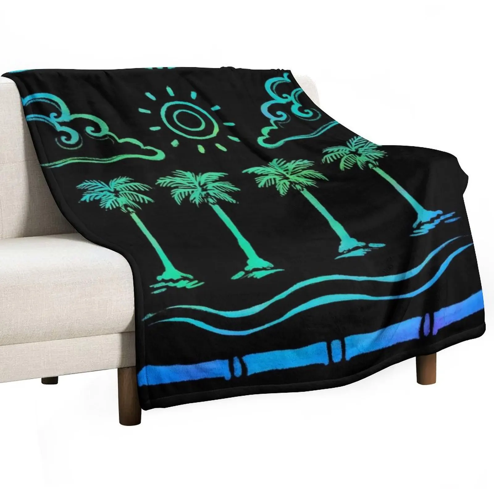 

Simple Tropical Beach with Palm Trees Throw Blanket Picnic manga Luxury Throw Comforter Blankets