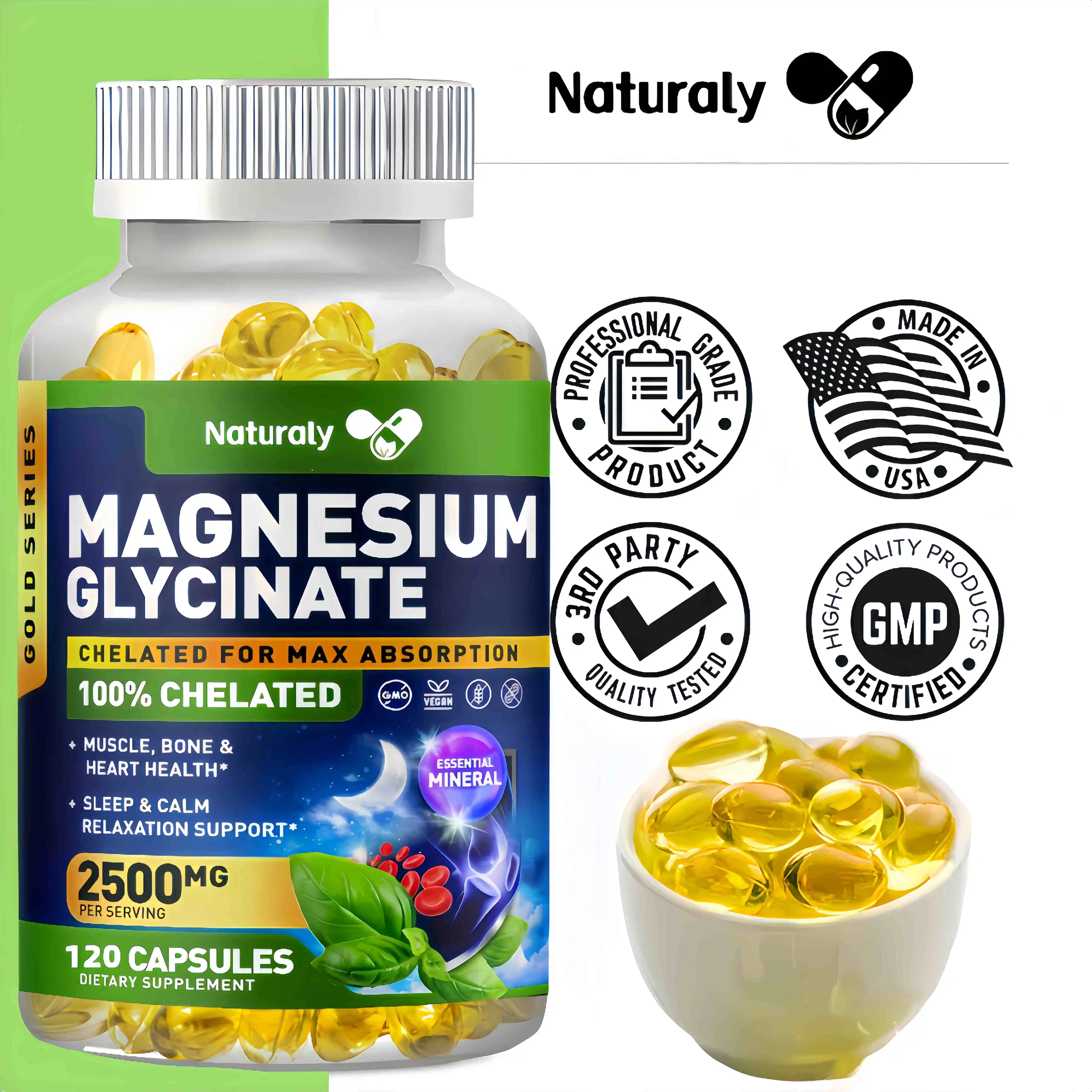 Magnesium Glycinate Capsules Dietary Supplement Support Bone Immune System,Heart Health Mineral Supplement Help Natural Sleep