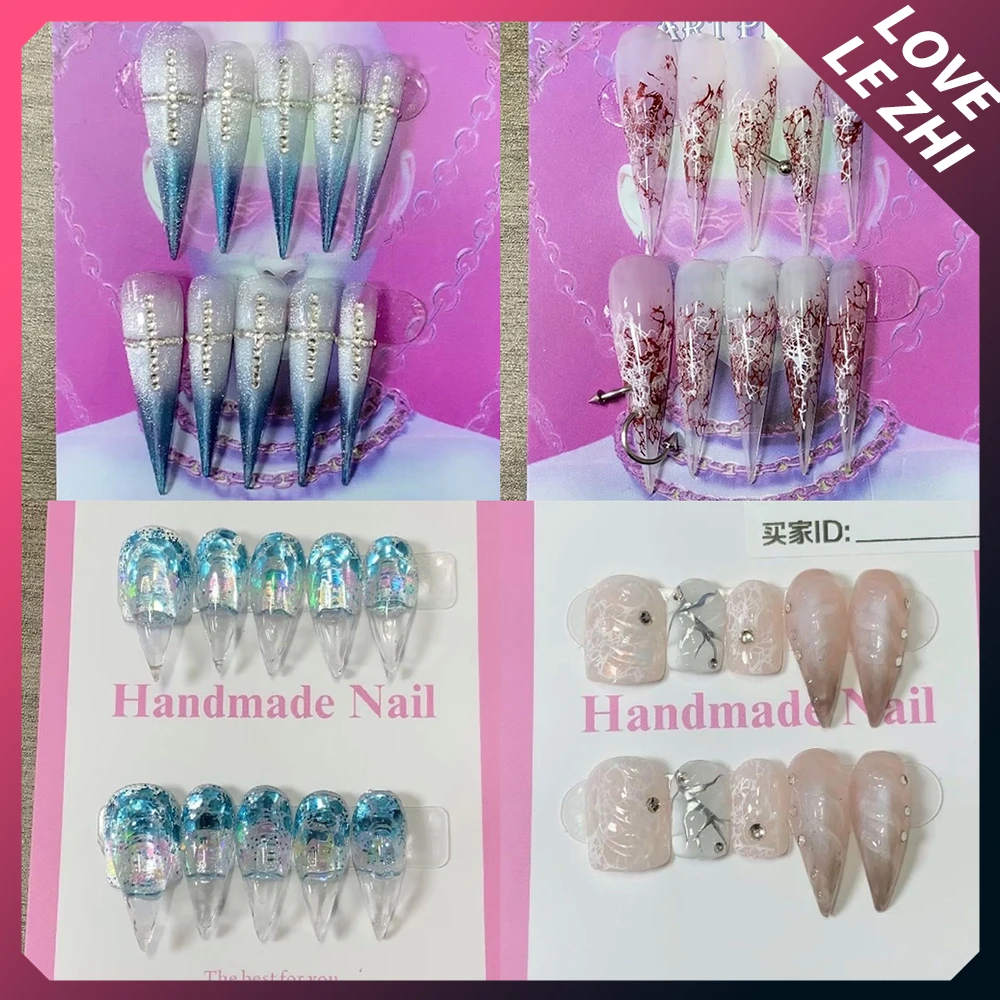 

Spice Girl Long Dragon Shaped Claws Handmade Wearable Press On Nails Flower Bowknot Diamond Wave Point Beast Claw Fake Nails