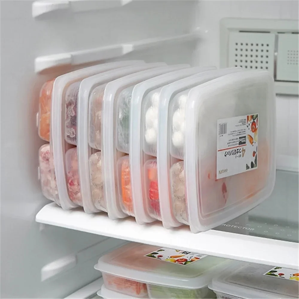 New 4 Grids Food Preparation Storage Box Compartment Refrigerator Freezer Organizers Sub-Packed Meat Onion Ginger Dishes Crisper