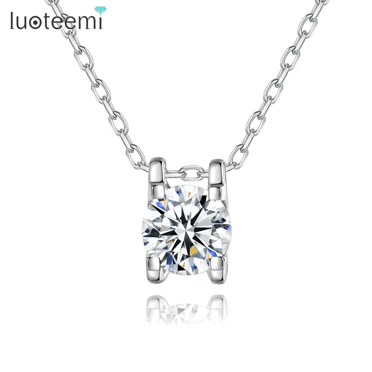 

LUOTEEMI Luxury Brilliant Zirconia Necklace Earrings Set for Women Round CZ Drop Bridal Wedding Jewelry Sets Christmas Gifts