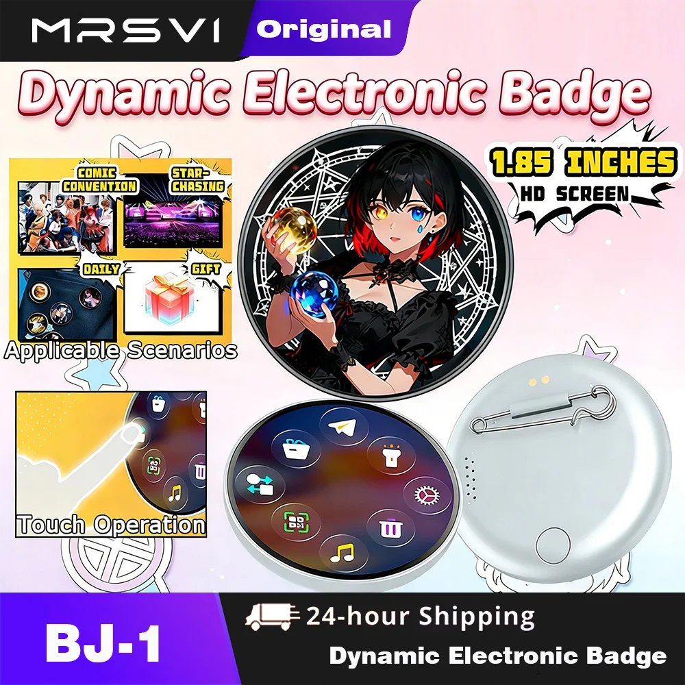 MRSVI Electronic Display Badge Bar Bluetooth Smart Cyber Badge 1.85 Inch Hd Touch Screen Images, Gifs Text Short Videos Display