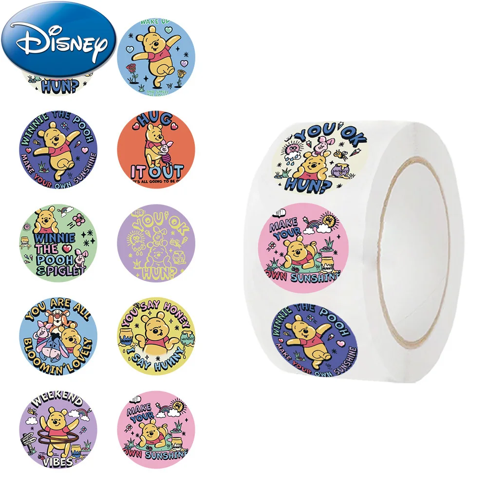 500pcs/roll Funny Cute Disney Anime Winnie The Pooh Stickers Cartoon Sealing Sticker Diary Phone Kid Reward Decal Toy Decoration