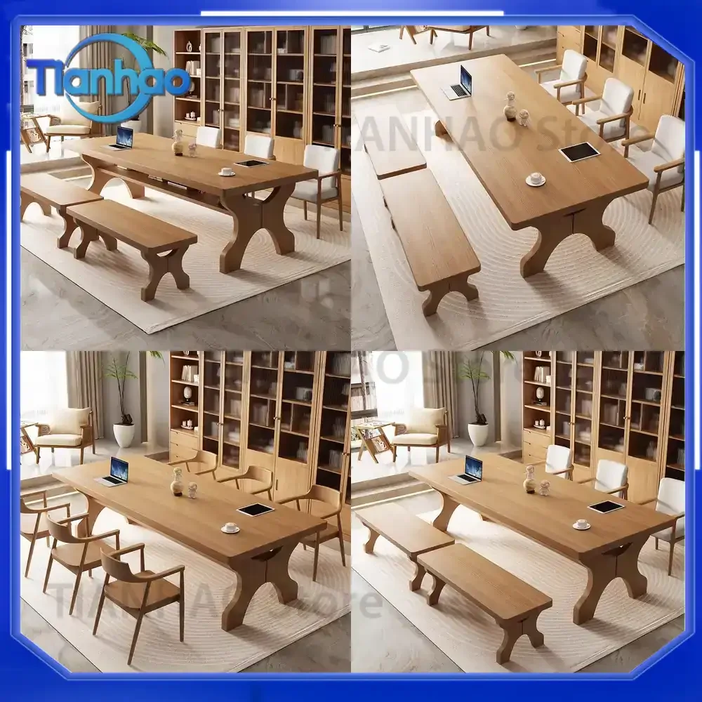 Large Living Room Double-Tier Solid Wood Desk for Creative Designers Reading Writing Painting and Home Office Use