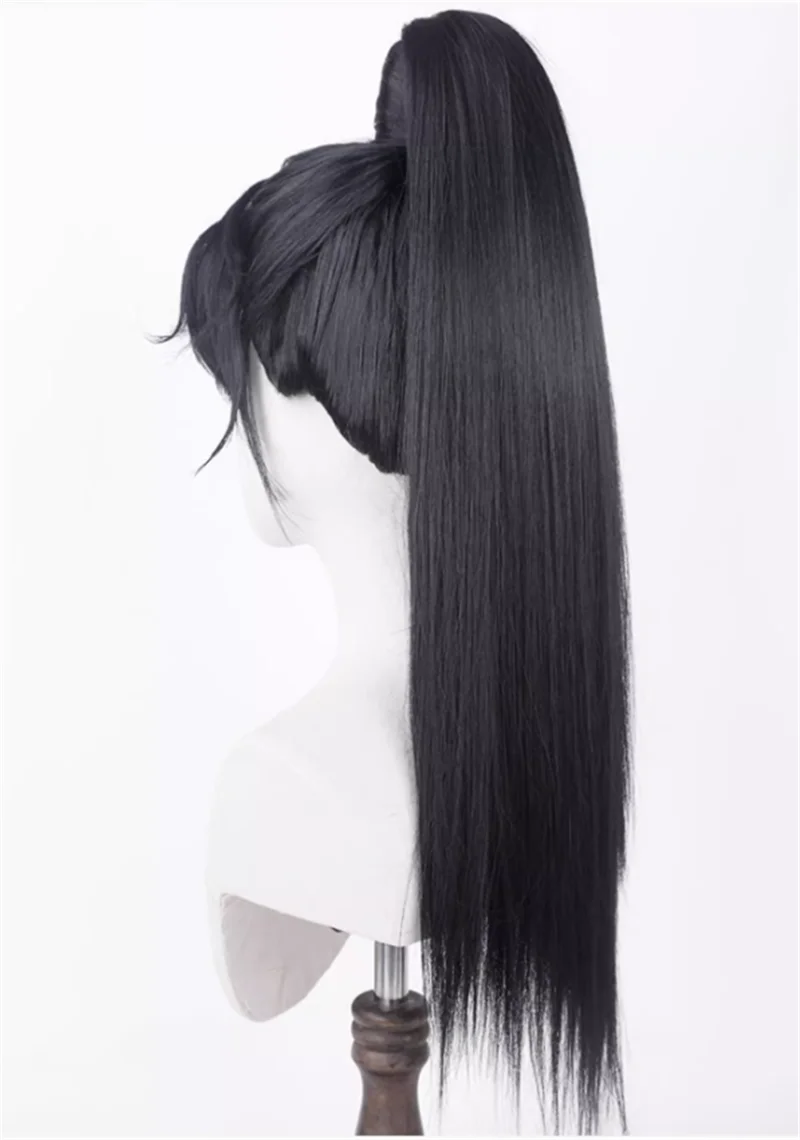 Huo Qubing 이미 스타일링된 코스프레 가발 블랙 롱 코스프레 가발 코스프레 소품 세트 할로윈 파티 공연용