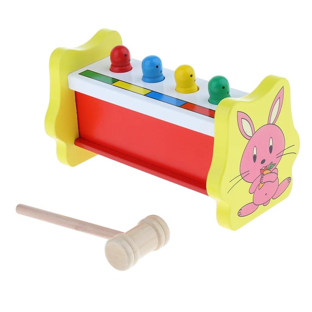 Wooden Mallet Peg Pounding Bench Toy Color Sorting Coordination Puzzle Montessori Learning Game for Toddlers