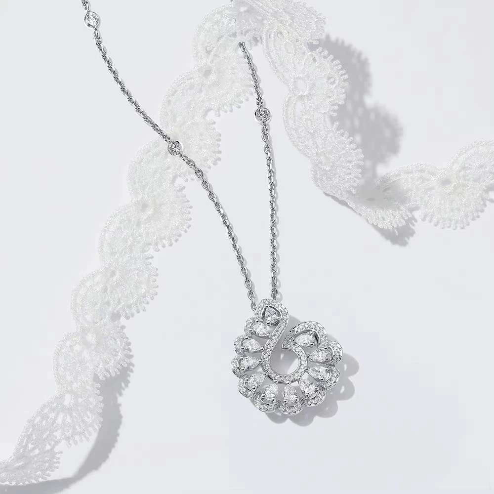 Water Drop Lace Zircon Necklace S925 Sterling Silver Peacock Feathers Exquisite Party Jewelry Wedding Holiday Birthday Gift