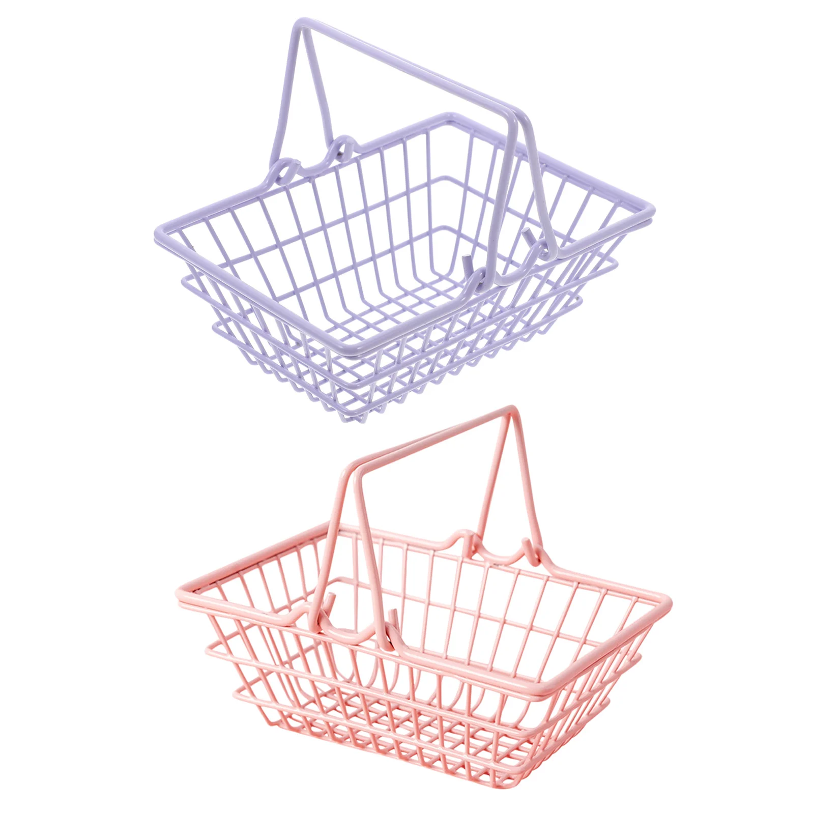 Panier de courses pour enfants, 2 pièces, Mini fil métallique, petits paniers d'épicerie, poignées, organisateur de rangement pour jeu de simulation, pour les tout-petits filles