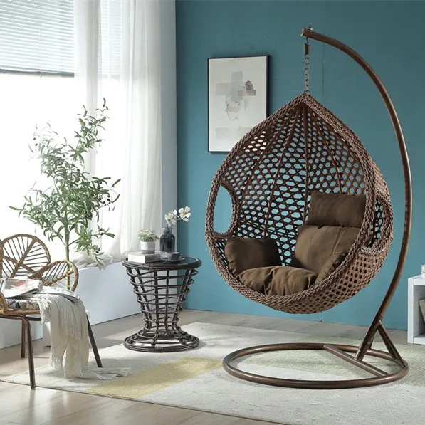

2026 Fashion Hot Sale Modern Rattan Outdoor and Indoor Use Single and Double Seat Hanging Patio Swing Egg Chair with Foot Pedalp