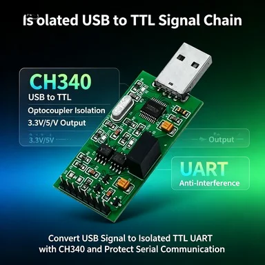 CH340 Isolated USB-TTL Serial Adapter, High Speed Optocoupler, 3.3V & 5V TTL Output