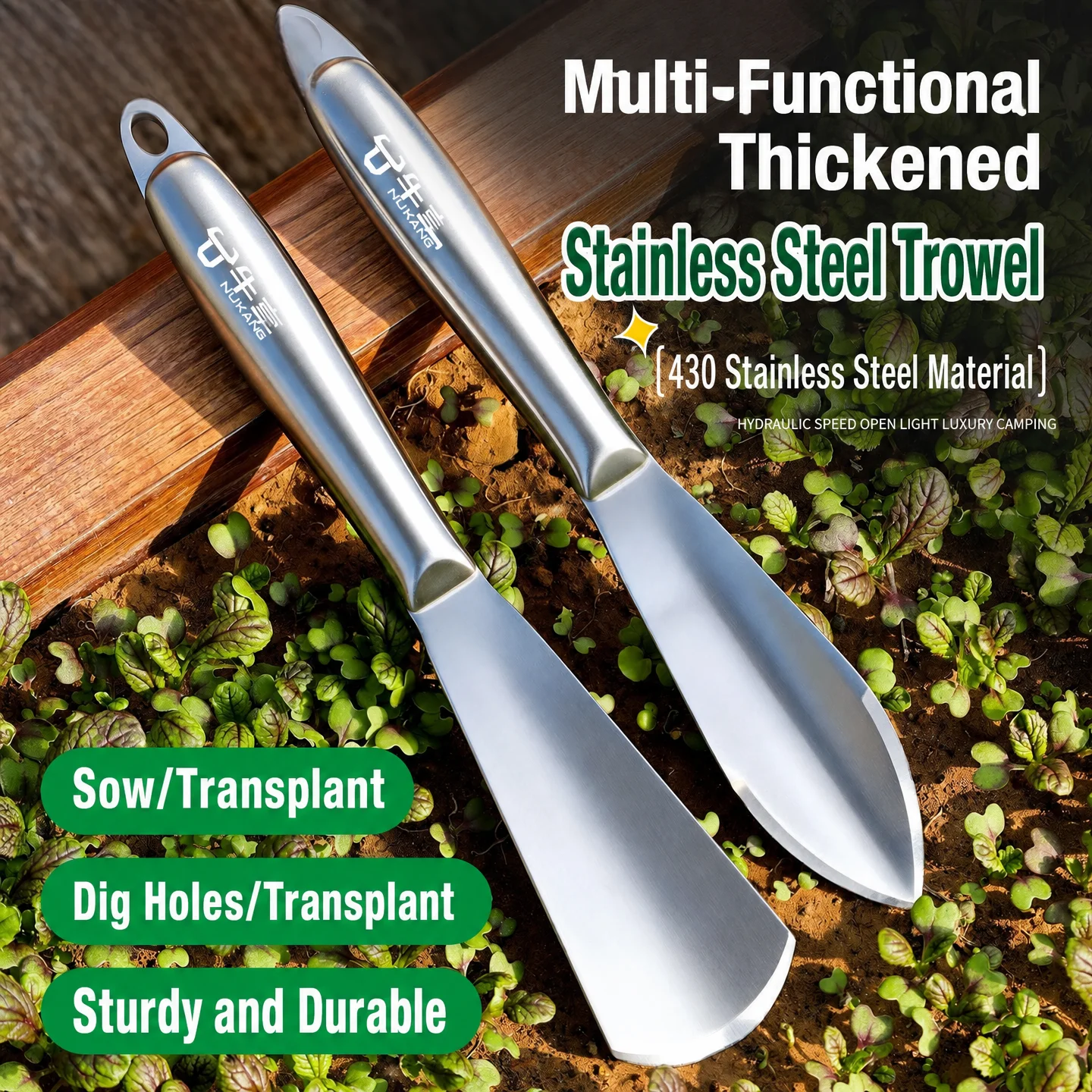 Trowel Garden Tools - Łopatka ogrodowa ze stali nierdzewnej, zakrzywiona,
