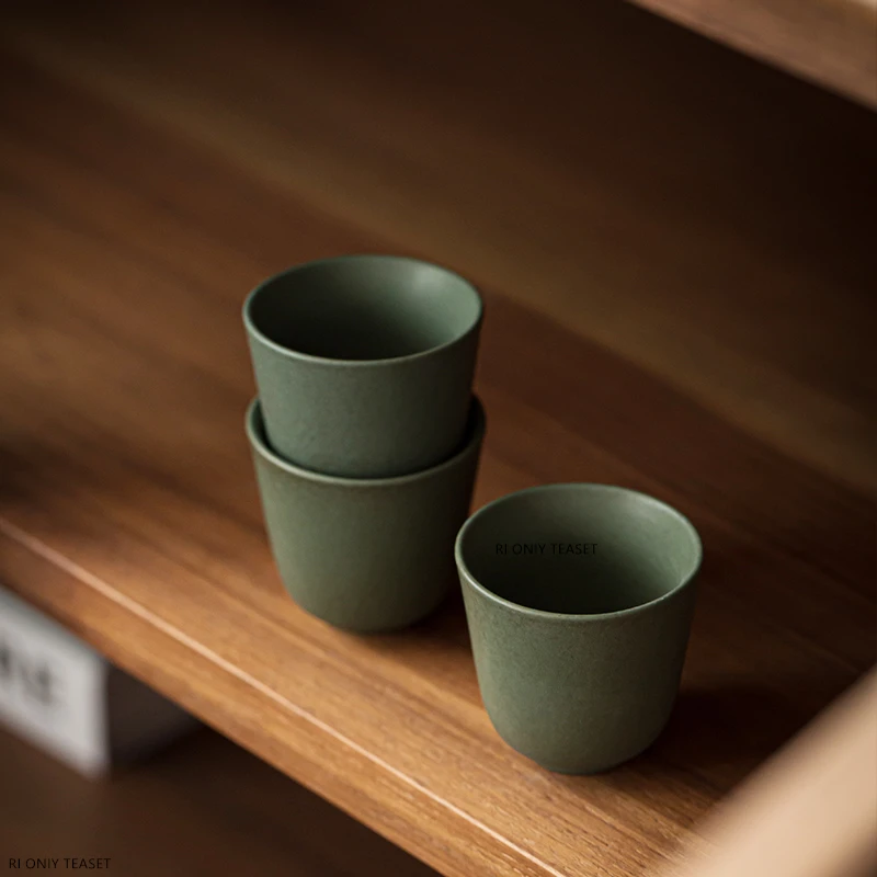1 Pc Japanese Green Ceramic Teacup Travel Meditation Cup Handmade Pottery Tea Bowl Master Tea Cup Household Tea Set 50ml