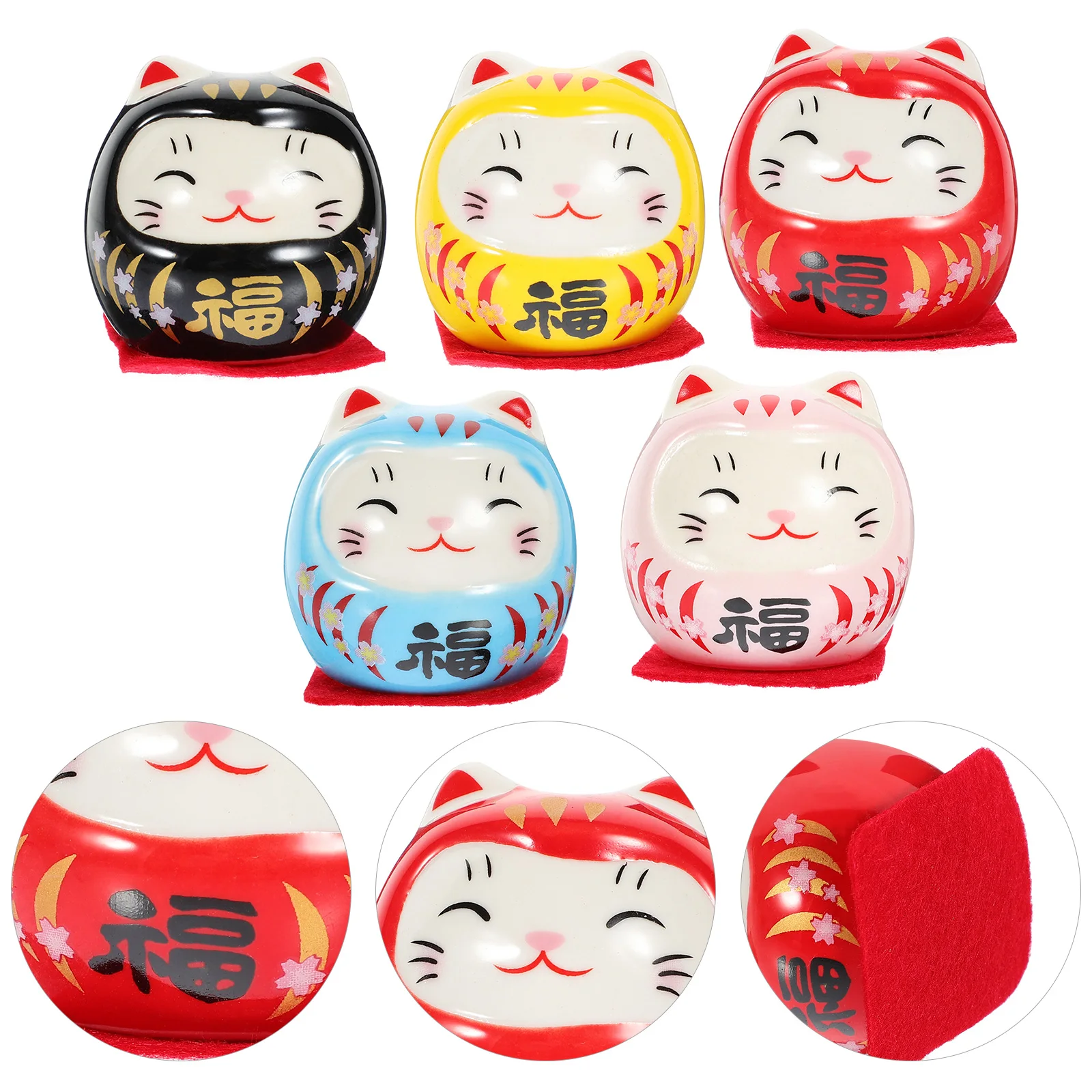 

5Pcs Japanese Dharma Adorn Traditional Ceramic Craft Decorative Home Desktop Ornament Creative Ceramic Decoration