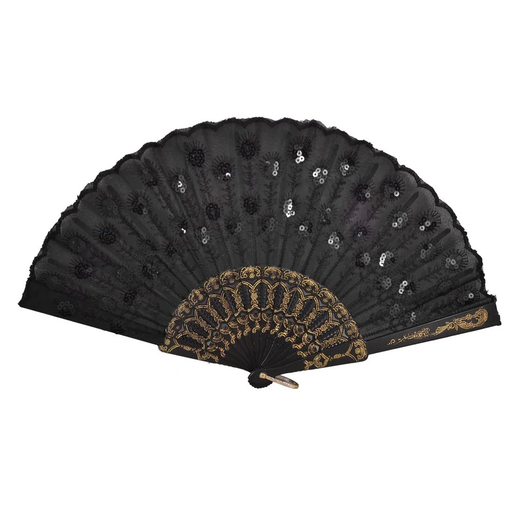 

Black Plastic Frame Embroidery Floral Detail Folding Hand Fan