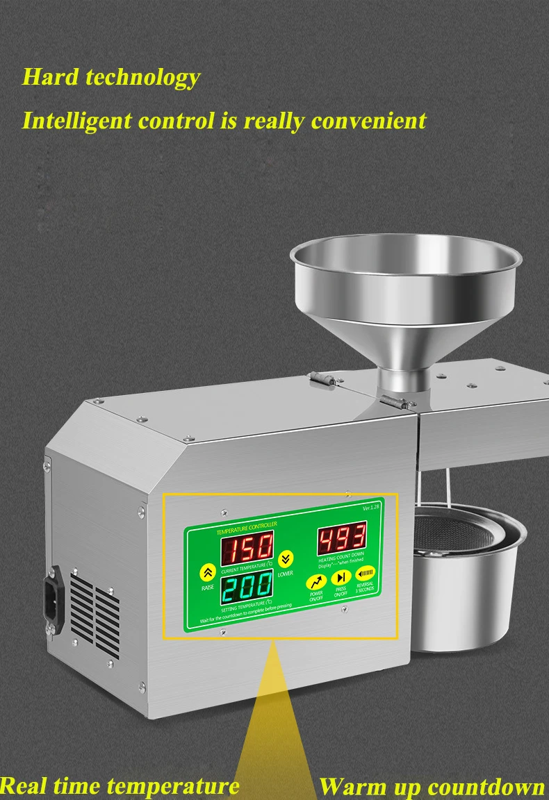 Prensa de aceite de acero inoxidable para hogar inteligente, Extractor de aceite de girasol, prensa de calor, máquina para hacer aceite de colza y maní