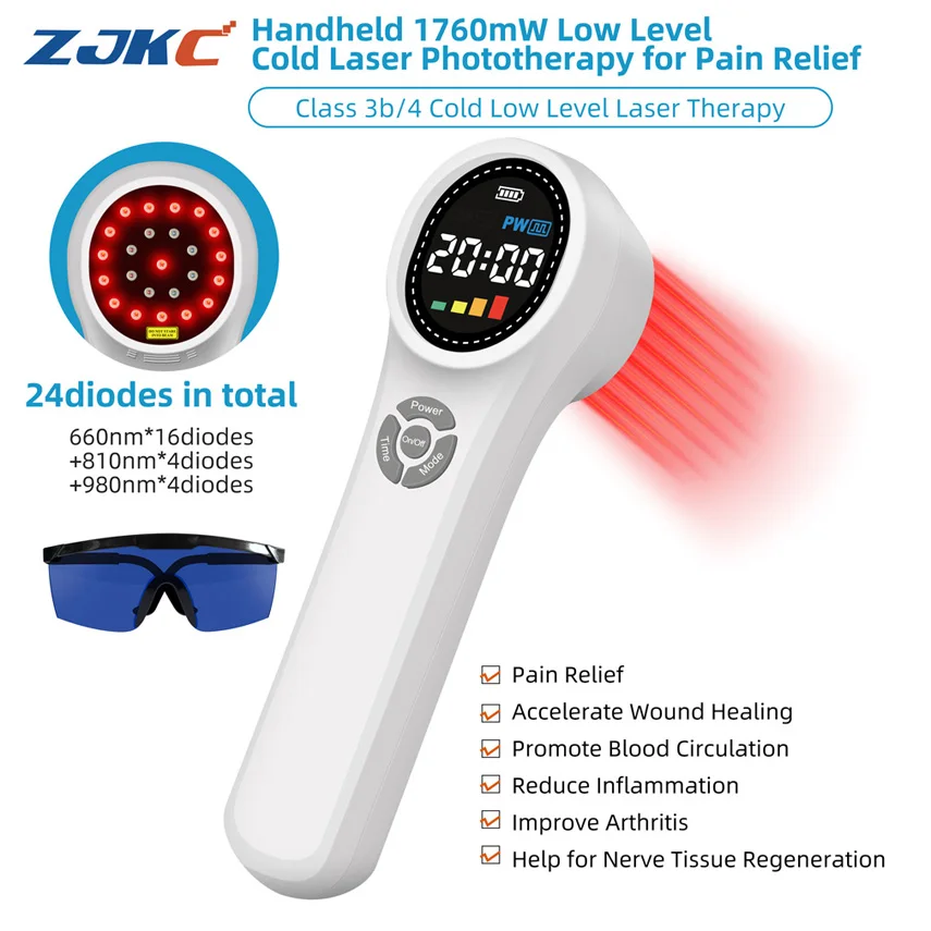 

ZJKC 1760mW Cold Laser Light Treatment Device Low Level Laser Therapy for Pain Relief Neck Shoulder Pain 660nm 810nm 980nm