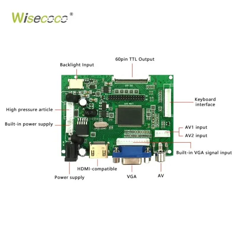 LCD TTL LVDS Controller Board  VGA 2AV 60PIN for A070VW04 V0 Eee-pc 701 Driver Board