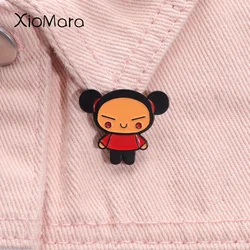China Doll Hard Enamel Pin Cartoon Cute Character Brooch Lapel Badge Ornament Jewelry Accessory Gifts for Women Girls Friends