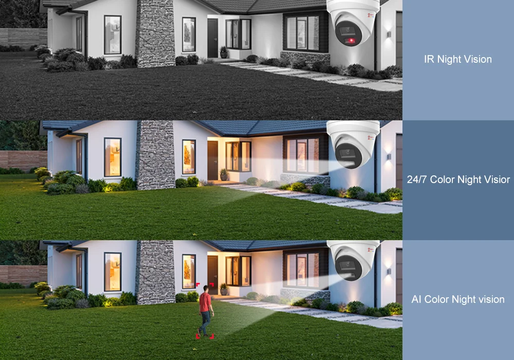 Anpviz-POE Câmera ao ar livre da torre IP, Smart Dual-Light, Vigilância de Vídeo CCTV ColorVU, Slot para cartão SD, Detecção humana e automotiva,