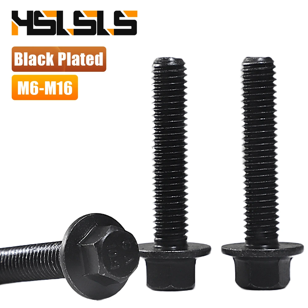 Phillips Hex Flange Bolts Washer Screws with Non Serrated 10.9 Grade Black M6 M8 M10 M12 M14 M16 Cross Hexagon Bolts with Flange