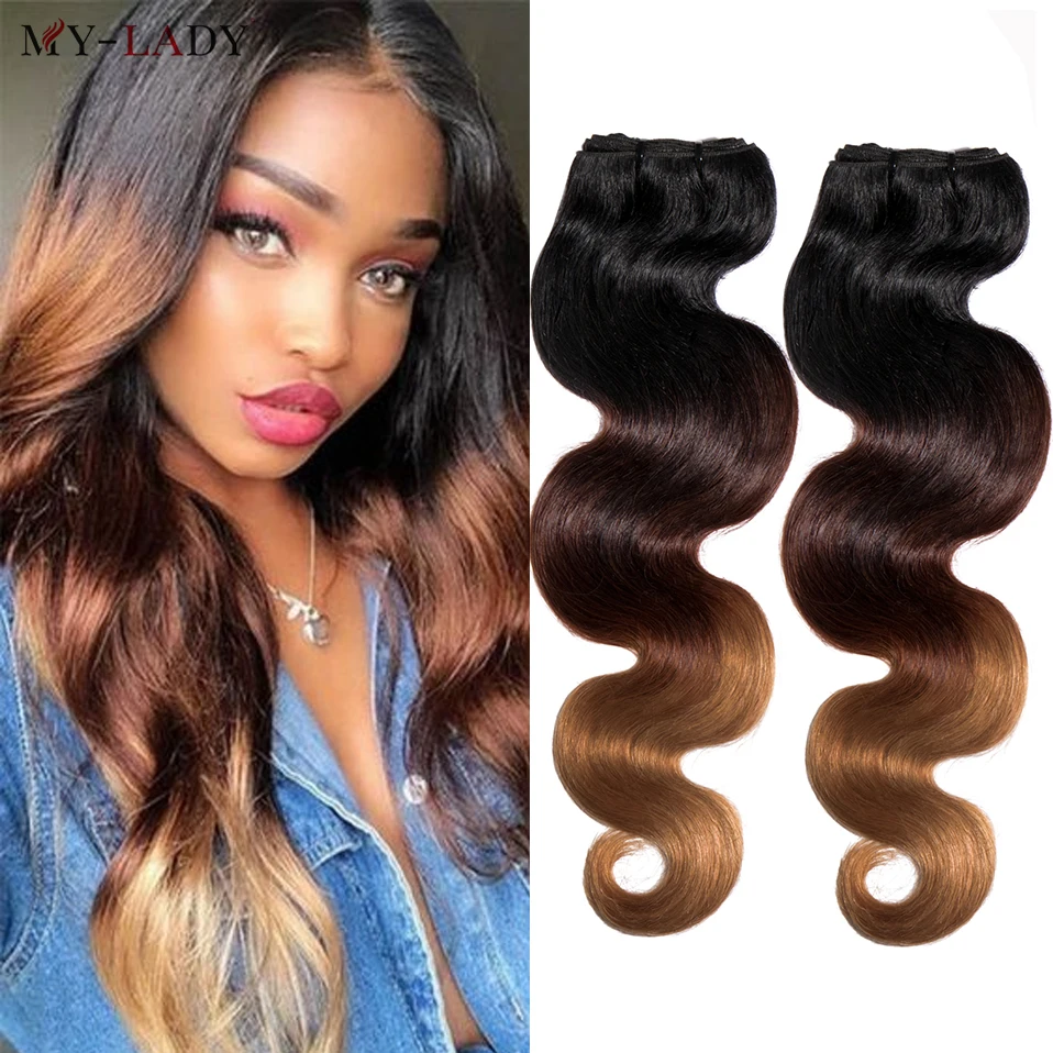 

MY-LADY 8-24inches Body Wave 1/3 Bundles Ombre 100% Human Remy Hair 1B/33/27 Brazilian Hair Extensions Accessories for Women