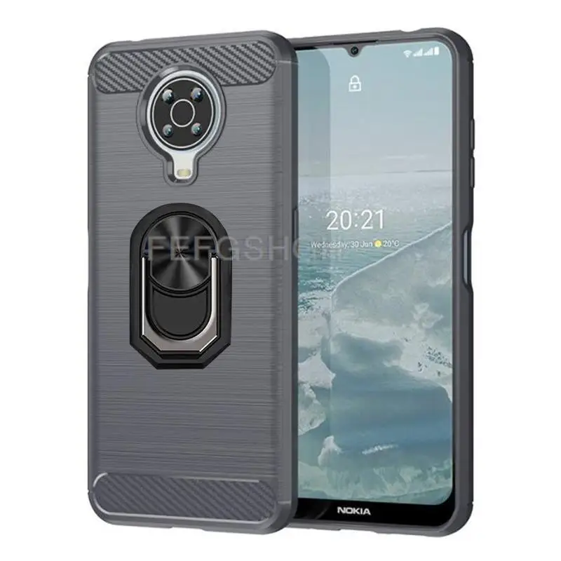 Carbon Fiber Brushed Soft Protective Case For Nokia XR20 X10 X20 G50 G10 G20 8.3 3.4 2.4 1.4 Ring Stand Holder Shockproof Cover